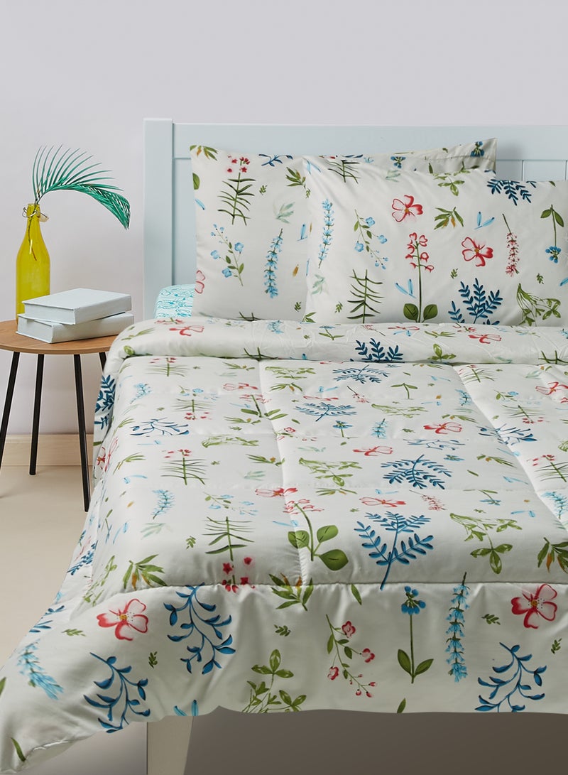 Amal - Comforter Set - Amal Bed Linen With Comforter 240X220 Cm For King Size Mattress - Multicolor_White/Green/Blue 100% Polyester Soft, Lightweight & Warm Polyester White/Green/Blue - Image 1