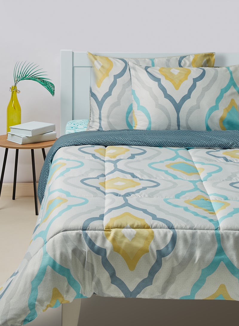 Amal - Comforter Set - Amal Bed Linen With Comforter 220X200 Cm For Queen Size Mattress - Multicolor_White/Blue 100% Polyester Soft, Lightweight & Warm Polyester White/Blue - Image 1