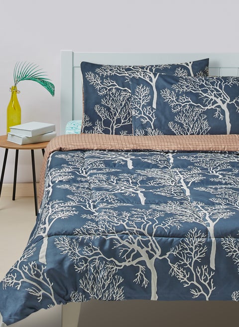 Comforter Set - Amal Bed Linen With Comforter 240X220 Cm For King Size Mattress - Multicolor_Blue/Beige 100% Polyester Soft, Lightweight & Warm Polyester Blue/Beige