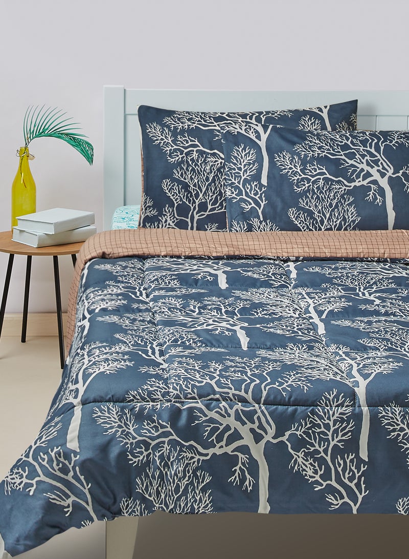 Amal - Comforter Set - Amal Bed Linen With Comforter 240X220 Cm For King Size Mattress - Multicolor_Blue/Beige 100% Polyester Soft, Lightweight & Warm Polyester Blue/Beige - Image 1