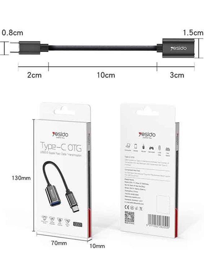 يسيدو - ناقل بيانات OTG فائق السرعة بمنفذ USB 3.0 Type-C أسود - Image 1
