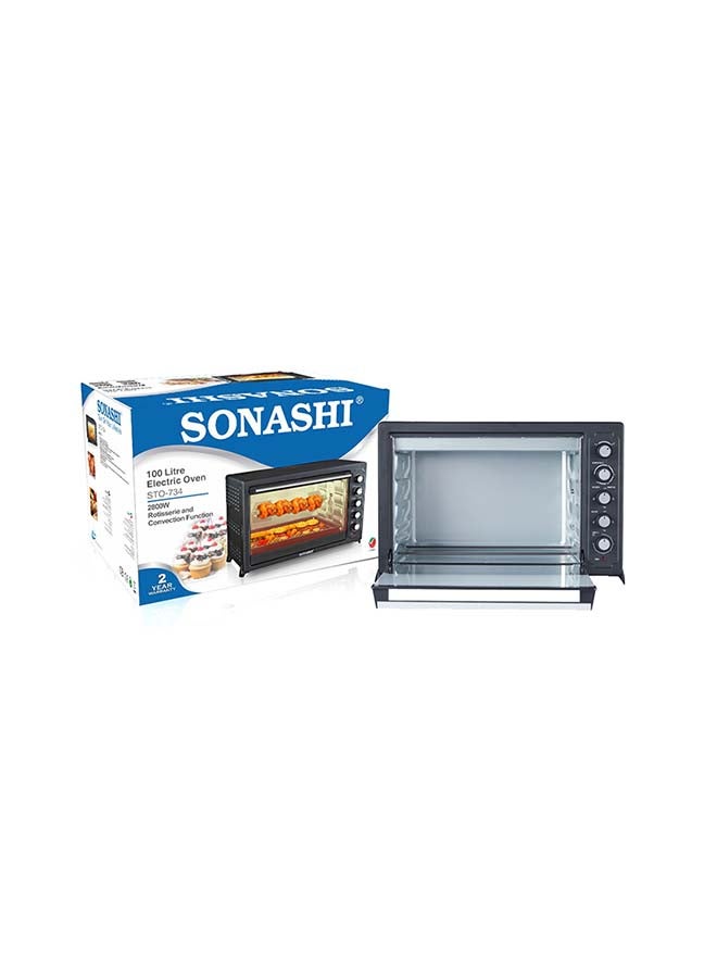 SONASHI - Electric Oven – 100L Countertop Oven with Auto Shut Off Function | 4 PCs Stainless Steel Heating Element with Rotisserie, Convection, and Lamp | Suitable for Toasting/Baking/Broiling 100 L 2800 W STO-734 Black - Image 1