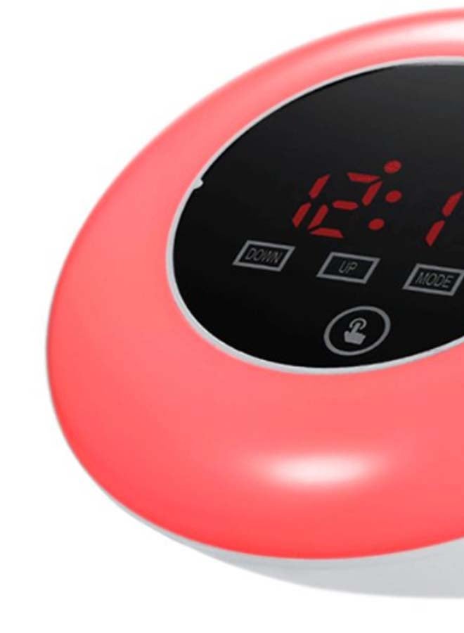 ساعة منبه رقمية تعمل باللمس بإضاءة LED ومزودة بمرآة أحمر/أبيض