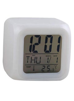 7 Colours Glowing LED Digital Alarm Clock White/Grey 6.2 x 6.2cm