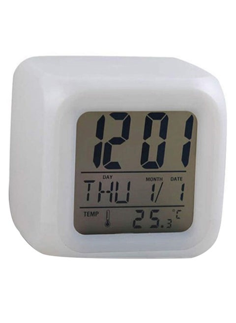 7 Colours Glowing LED Digital Alarm Clock White/Grey 6.2 x 6.2cm