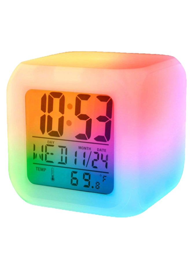Voberry - 7 Colours Glowing LED Digital Alarm Clock White/Grey 6.2 x 6.2cm - Image 1