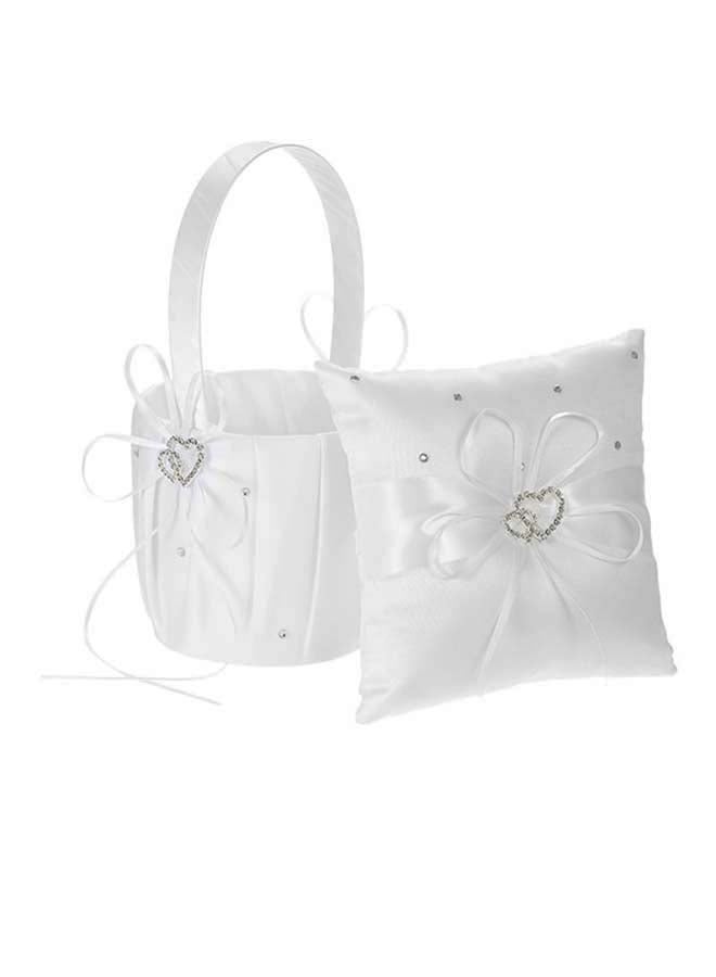 Decdeal Flower Bowknot Ring Bearer Pillow And Flower Gift Basket Set White 12.09 x 8.35 x 3.9inch  - Image 1