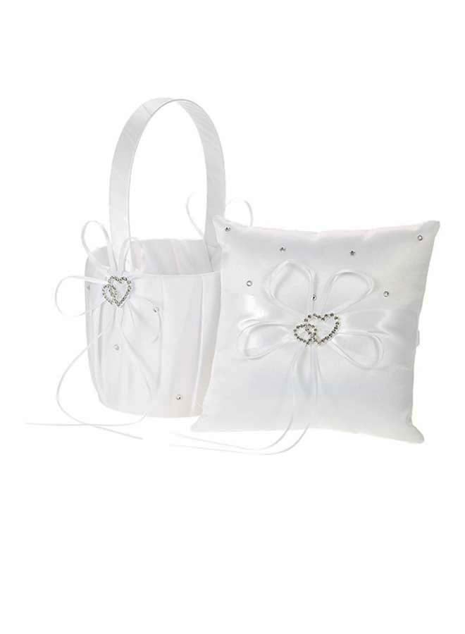 Decdeal Flower Bowknot Ring Bearer Pillow And Flower Gift Basket Set White 12.09 x 8.35 x 3.9inch  - Image 2