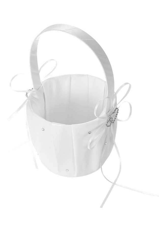 Decdeal Flower Bowknot Ring Bearer Pillow And Flower Gift Basket Set White 12.09 x 8.35 x 3.9inch  - Image 4