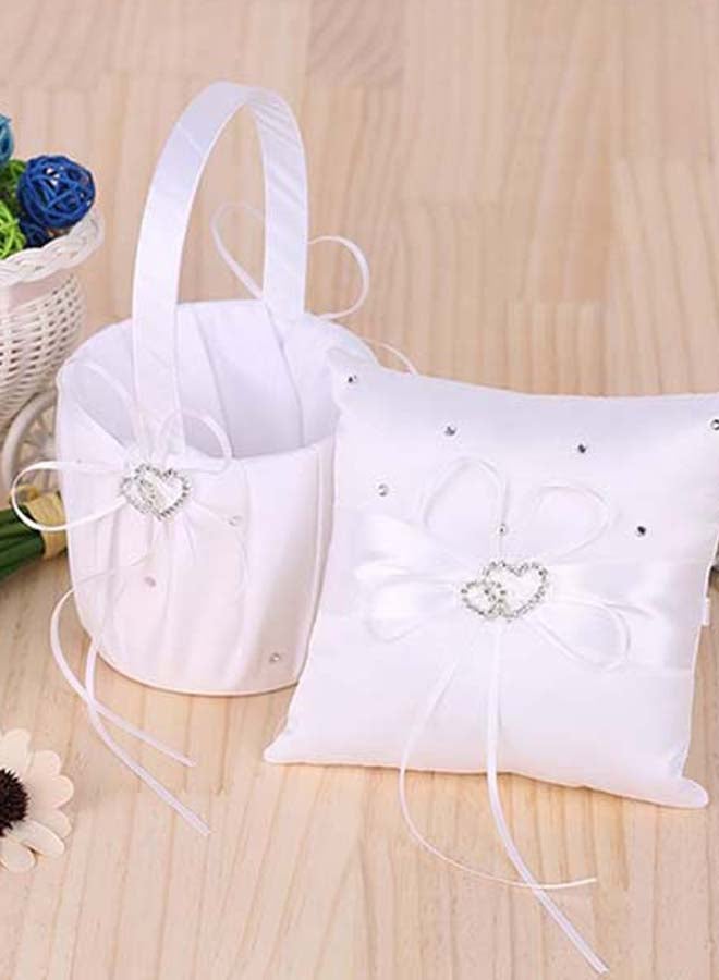 Decdeal Flower Bowknot Ring Bearer Pillow And Flower Gift Basket Set White 12.09 x 8.35 x 3.9inch  - Image 5