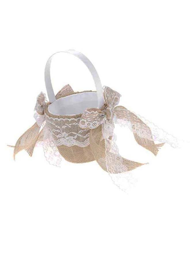 Decdeal - Vintage Rustic Burlap Basket With Cushion Beige/White 7 x 7inch - Image 1