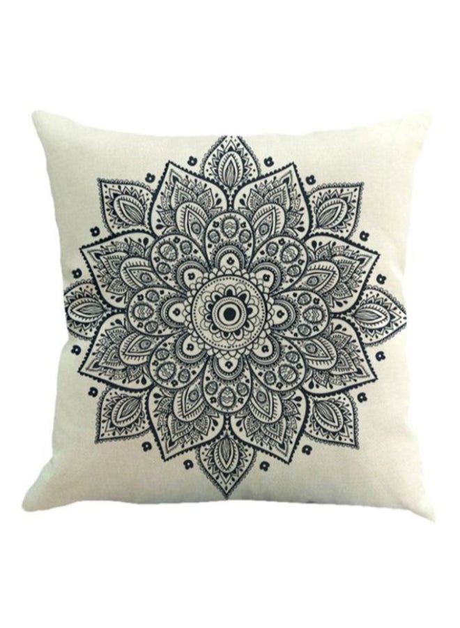 Sharpdo - Floral Printed Pillow Cover Linen White/Black - Image 1