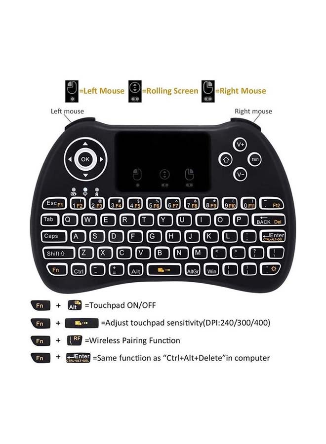Ozone Backlit Mini Wireless Keyboard With Touchpad Mouse For Google Android TV Black  - Image 5