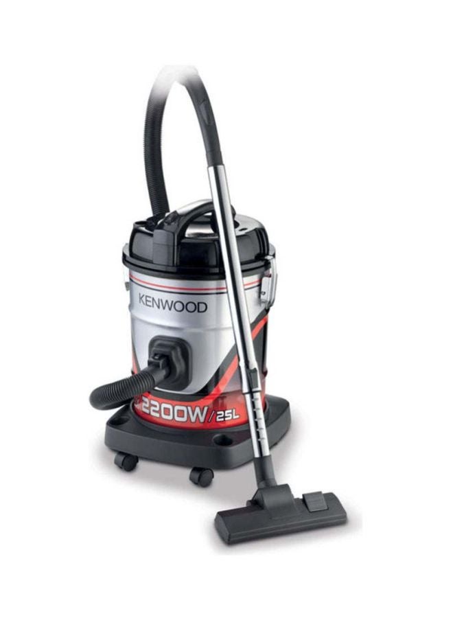 KENWOOD - Drum Vacuum Cleaner, 8M Extra Long Power Cord, Removable and Washable Filter, Upholstery Brush and Crevice Tool, 25 L 2200 W VDM60.000BR Silver/Black/Red - Image 1