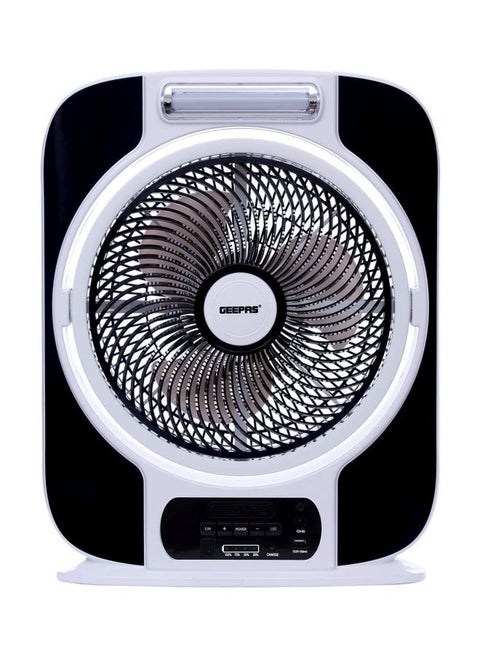 12 Inch Rechargeable Box Fan, 40 Hours Working, Up/Down Tilting, USB 5V Output, 9 Speed Options, LCD Display, 0.5 Hours Timer, Battery Level Indicator GF989 Black/White