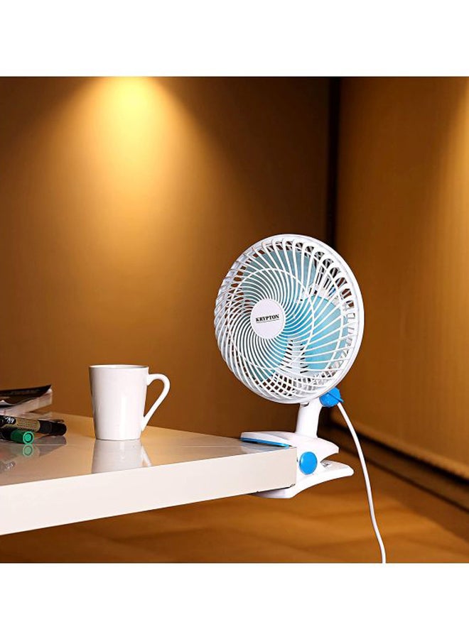 KRYPTON - 8 Inch Table Fan/ Clip Fan with 2 Speed Settings, Super Quiet Motor, Oscillating/Rotating And Static Feature, Safety Net Cover Design and Precision Plastic KNF6035NV White/Blue - Image 1