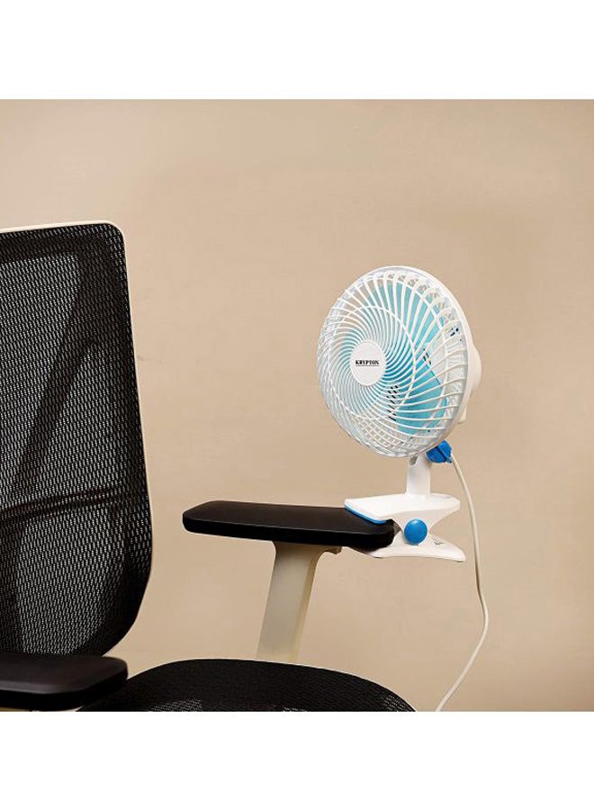 KRYPTON - 8 Inch Table Fan/ Clip Fan with 2 Speed Settings, Super Quiet Motor, Oscillating/Rotating And Static Feature, Safety Net Cover Design and Precision Plastic KNF6035NV White/Blue - Image 1
