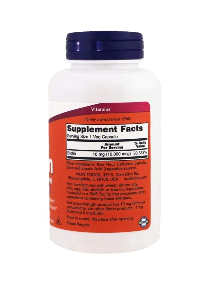 Now Foods - Extra Strength Biotin Dietary Supplement 10 Mg, 120 Veg Capsules - Image 1