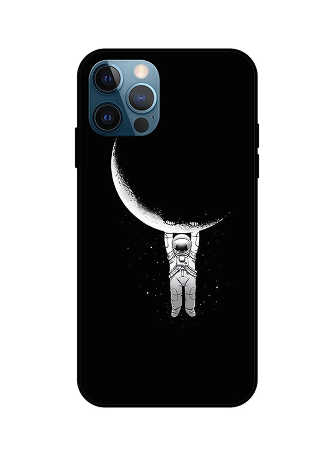 Astronaut And Moon Protective Case Cover For iPhone 12 Pro Black/White