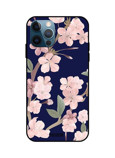 Protective Case Cover For iPhone 12 Pro Max Pink Flowers In Blue Background Multicolour