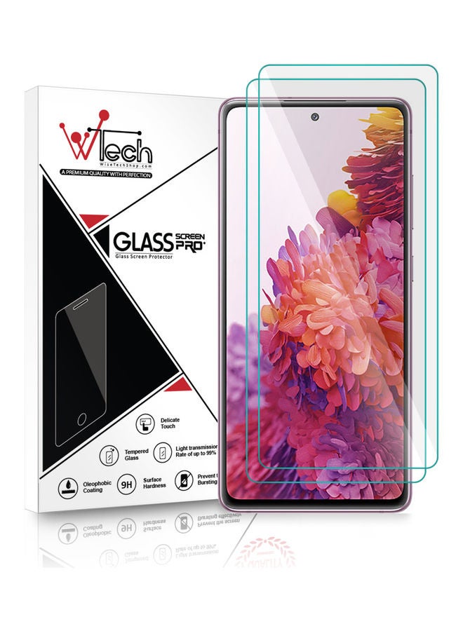 دبليو تيك مجموعة لاصقات حماية للشاشة من الزجاج المقوى لهاتف سامسونج جالاكسي S20 FE مكونة من قطعتين شفاف - Image 1