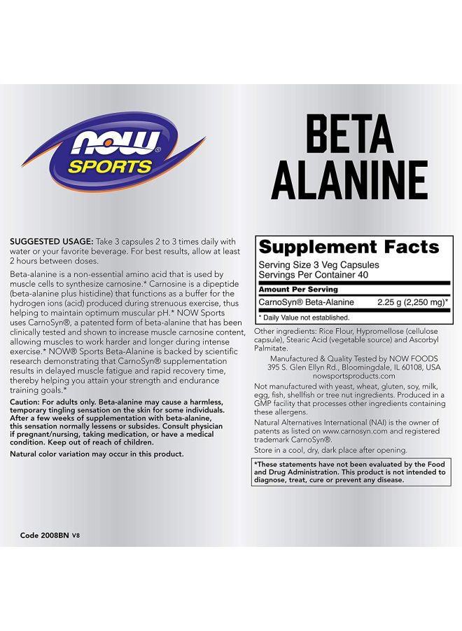 Now Foods Now Foods Beta-Alanine Dietary Supplement 120 Veg Capsules - Image 3