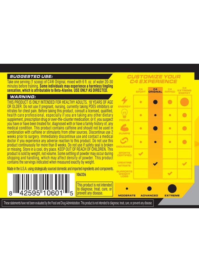 سيلوكور مكمل غذائي سي 4 ريبد يستخدم قبل التمرين بنكهة الليمون والكرز - 30 حصة - Image 4