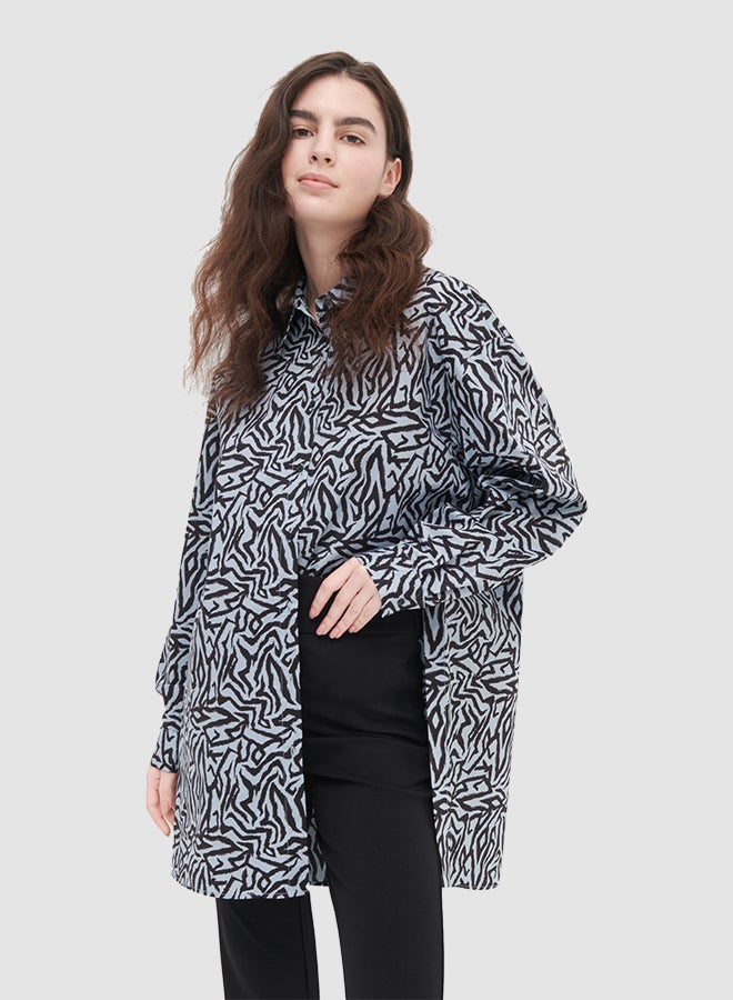 Reserved Longline Cotton Shirt Blue - Image 1