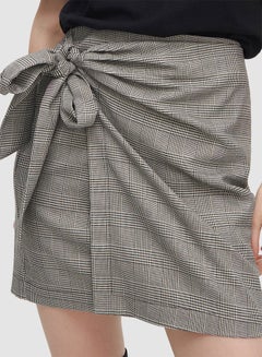 Reserved Checked Wrap Front Skirt Light Grey  - Image 4