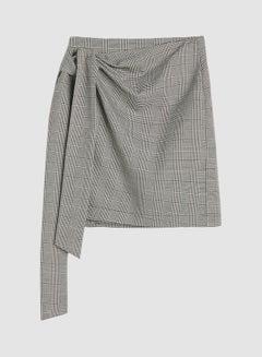 Reserved Checked Wrap Front Skirt Light Grey  - Image 5