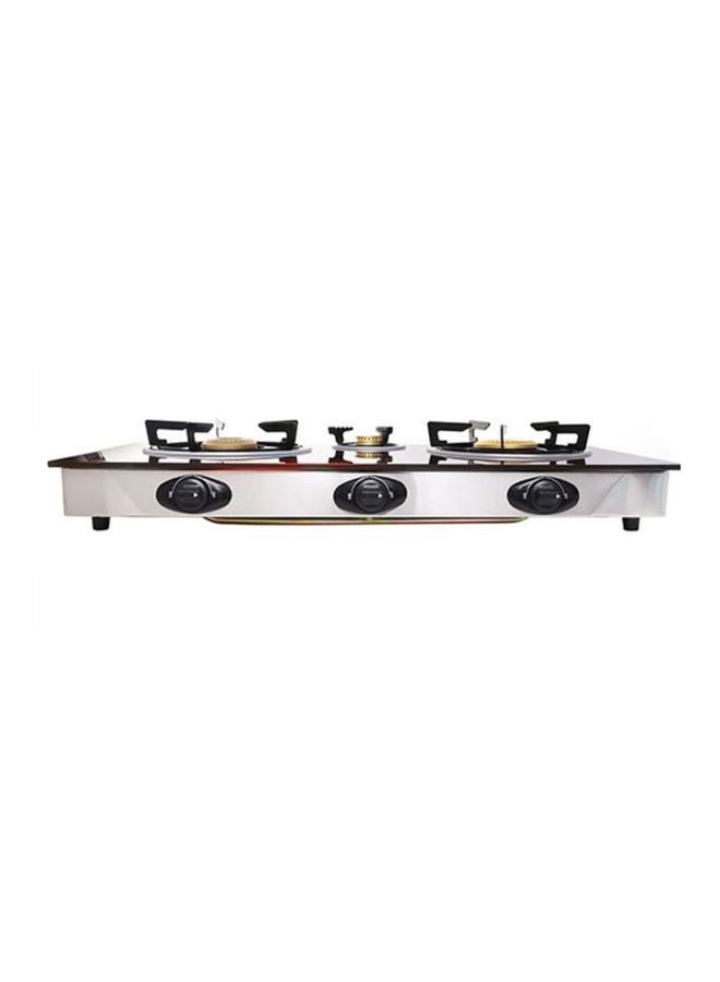 Impex - 3 Burner Glass Top Gas Stove with FFD - Quality Pan Support, Brass Burners, Spill Tray, Auto Ignition, Toughened Glass, Flame Failure Device, Blue Flame, Ergonomic Knobs IGS 1213F Black/Red/Silver - Image 1