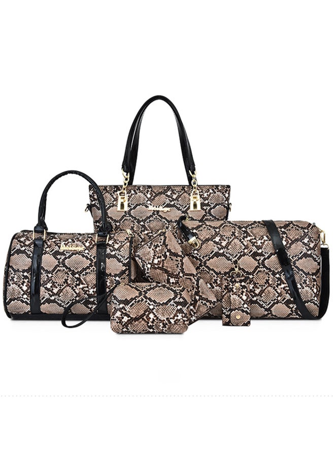 6-Piece Snake Printed Shoulder Bag set Brown/Black 