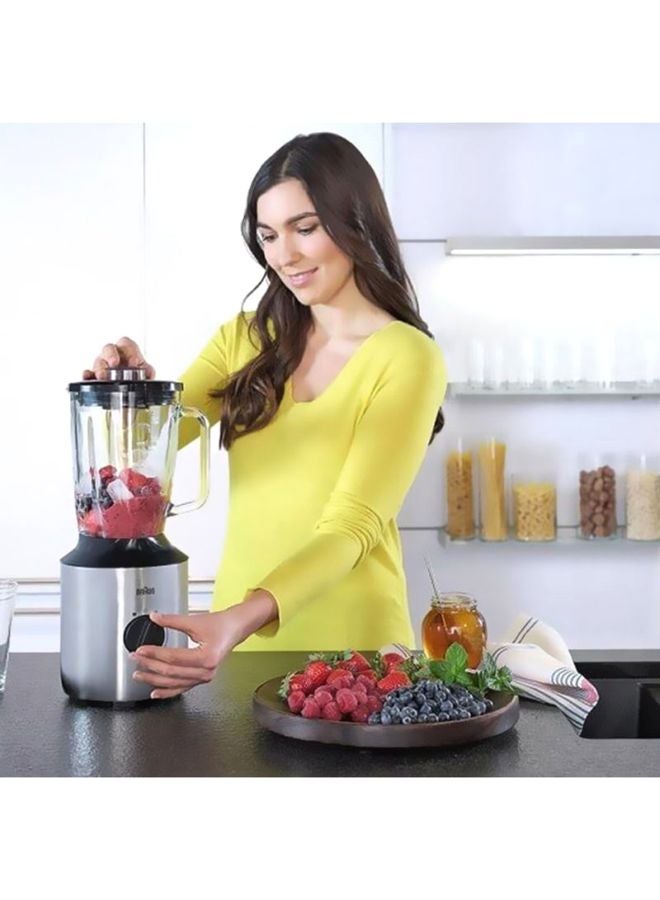 BRAUN - Power Blender, Glass Jug, Variable Speeds, Pulse Function, 0.600L Smoothie2Go Bottles, Dishwasher Safe 1.5 L 800 W JB3272SI Silver/Clear/Black - Image 1