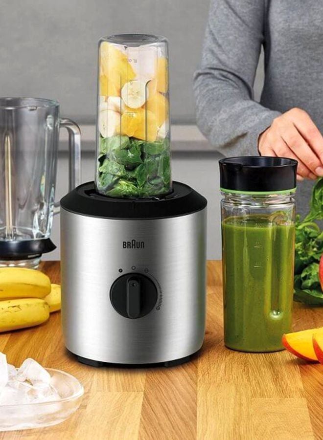 BRAUN - Power Blender, Glass Jug, Variable Speeds, Pulse Function, 0.600L Smoothie2Go Bottles, Dishwasher Safe 1.5 L 800 W JB3272SI Silver/Clear/Black - Image 1