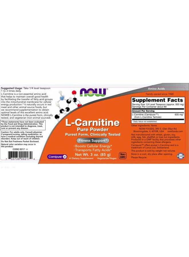 Now Foods - Now Foods L-Carnitine 85g Pure Powder - Image 1
