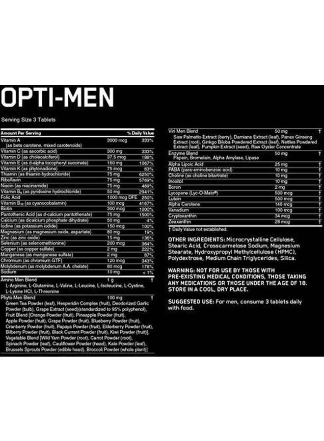 أوبتيموم نيوتريشن مكمل الفيتامينات المتعددة Opti-men - 150 قرصًا - Image 3