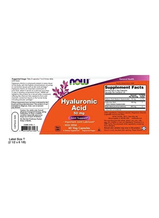 Now Foods - Hyaluronic Acid Dietary Supplement 50 Mg - 60 Capsules - Image 1
