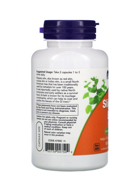 Now Foods Slippery Elm 400mg - 100 Gélules Vcaps - Soutien Digestif - Neuf