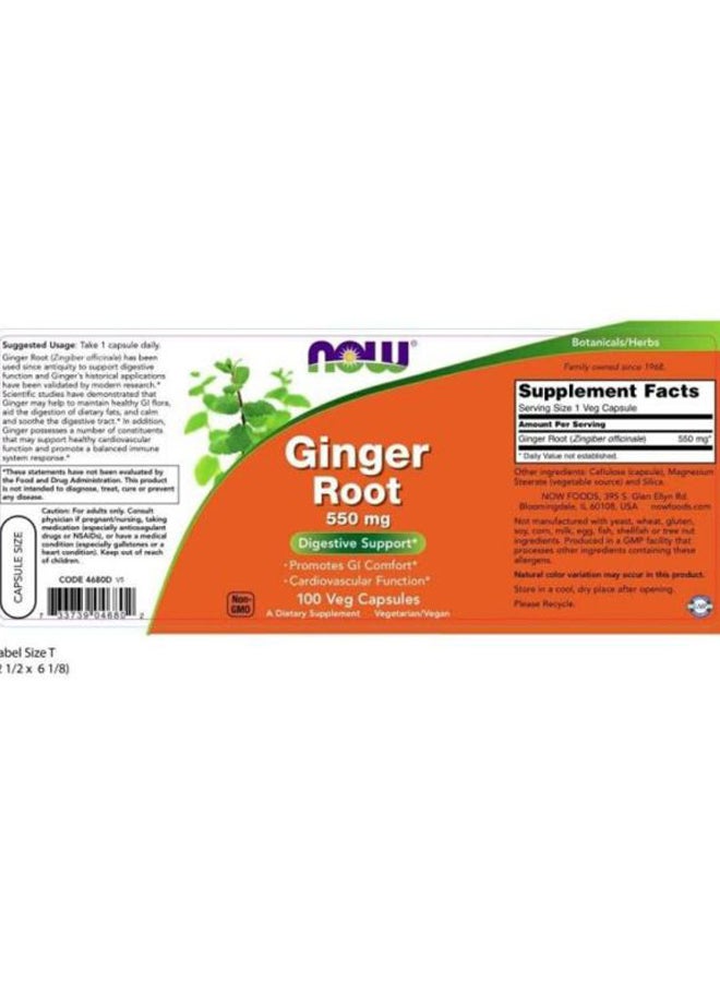 Now Foods Ginger Root Dietary Supplement 550mg - 100 Capsules  - Image 2