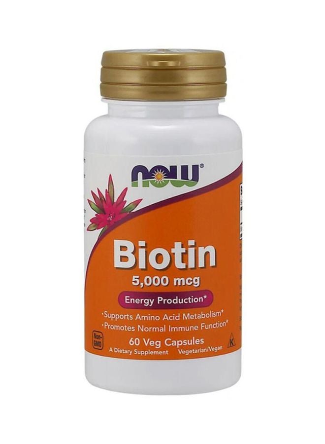 Now Foods Biotin Dietary Supplement 5000mcg - 60 Capsules  - Image 1