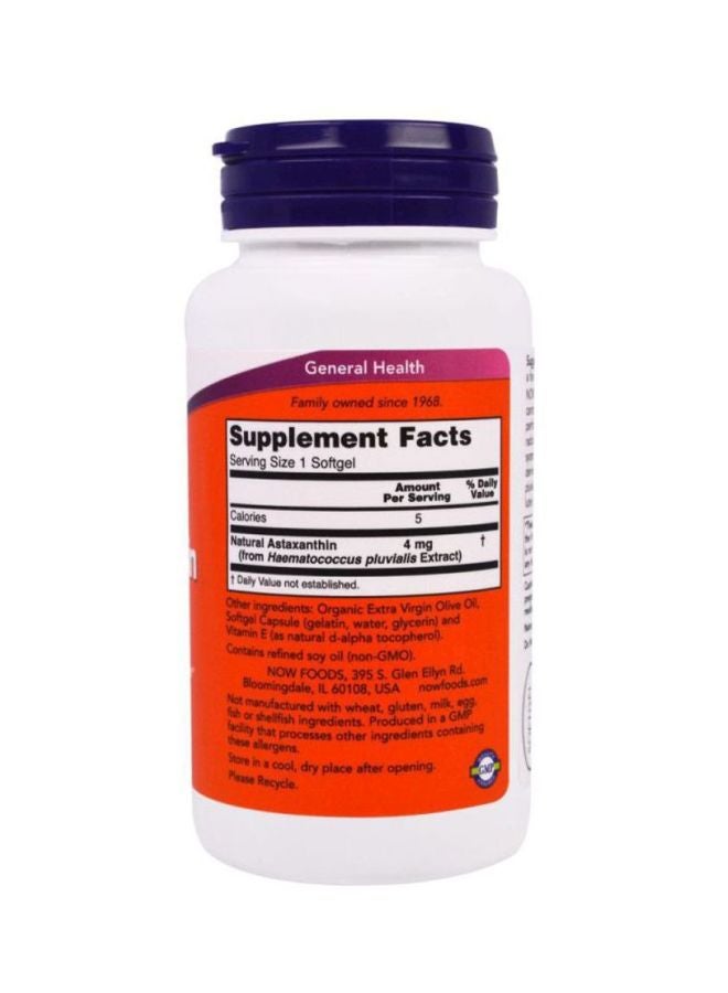 Now Foods Astaxanthin 4 mg Dietary Supplement - 90 Softgels - Image 2