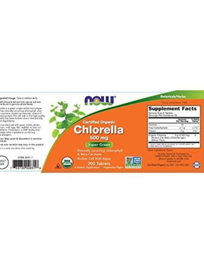 Now Foods - Organic Chlorella Super Green Dietary Supplement 500mg - 200 Tablets - Image 1