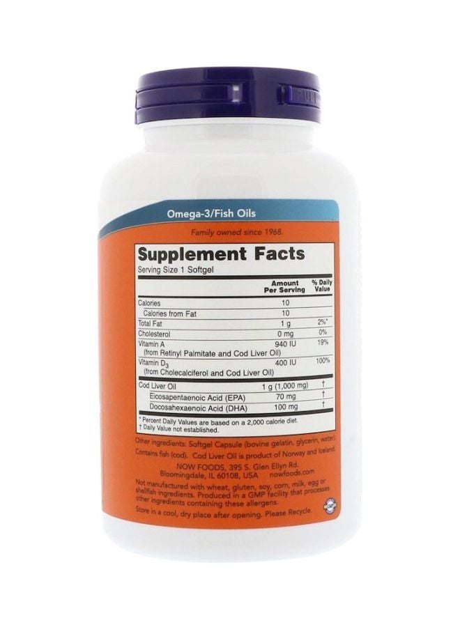 Now Foods Cod Liver Oil Dietary Supplement 1000mg - 180 Softgels - Image 2