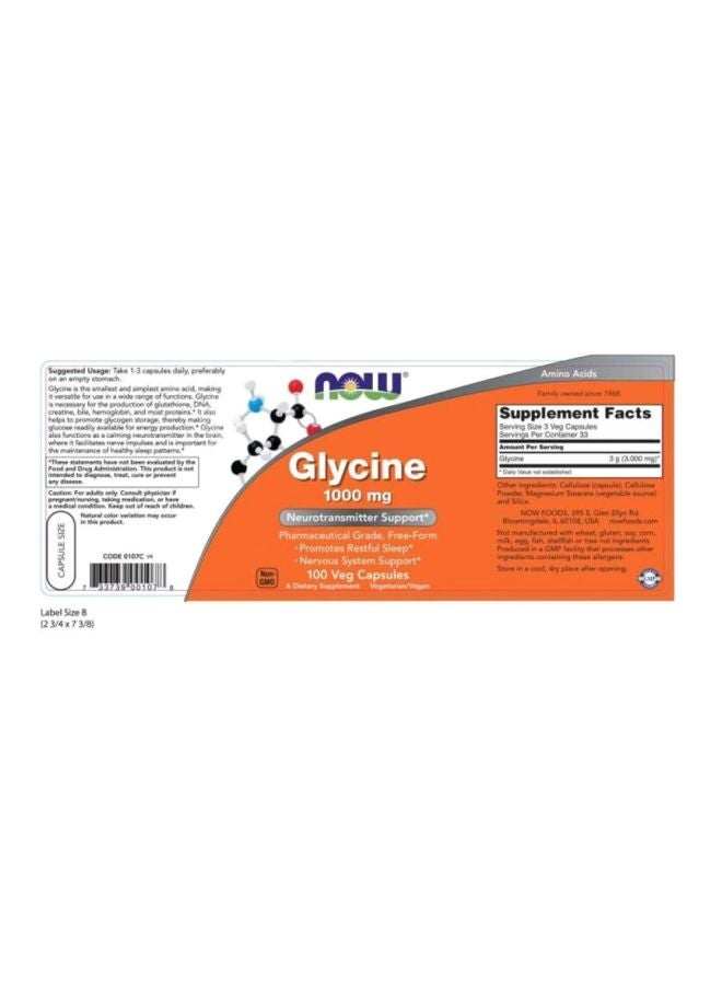 Now Foods - Glycine Neurotransmitter 1000mg - 100 Capsules - Image 1