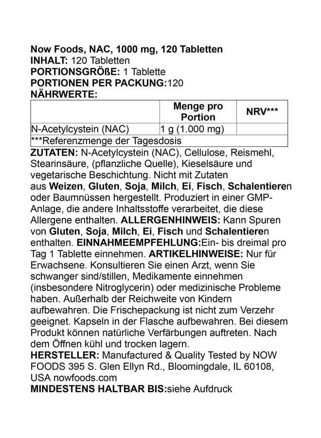 Now Foods - NAC 1000 mg - 120 Tablets - Image 1