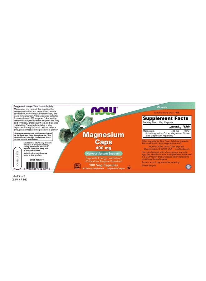 Now Foods - Magnesium 400 mg 180 Capsules - Image 1