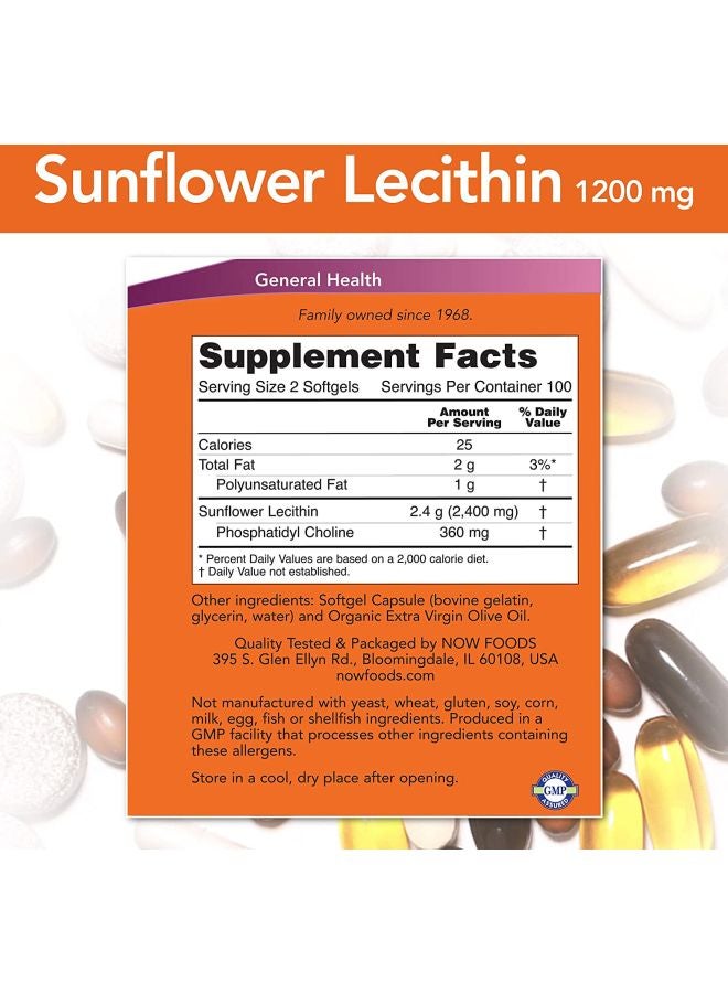 Now Foods - Sunflower Lecithin 1200mg 200 Softgels. - Image 1