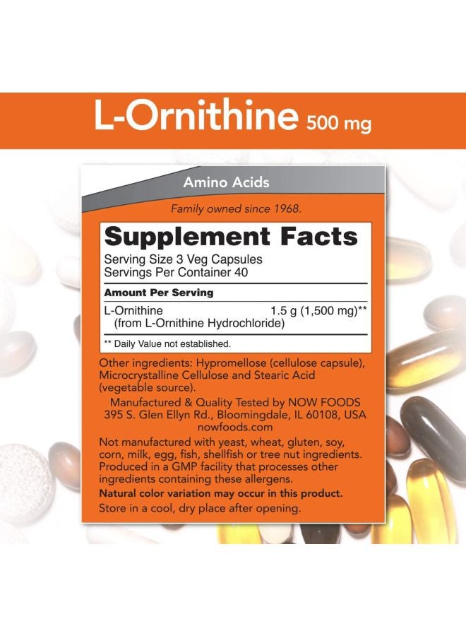 Now Foods L-Ornithine 500 mg Amino Acid - 120 Veg Capsules - Image 2