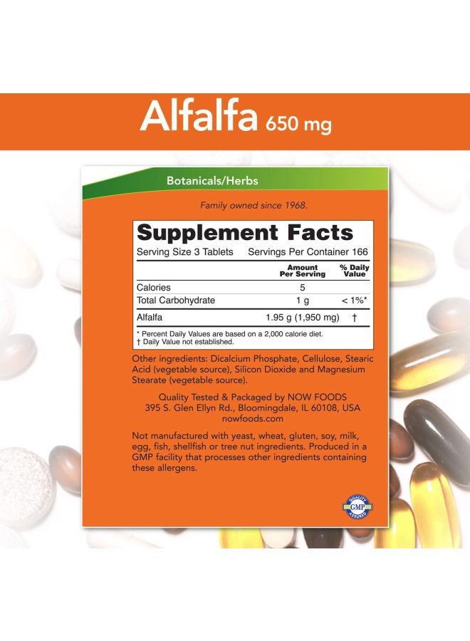 Now Foods Alfalfa Dietary Supplement 650mg - 500 Tablets - Image 2