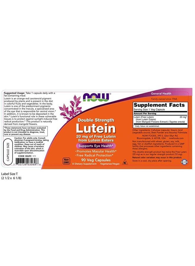 Now Foods Double Strength Lutein 20 mg - 90 Veg Capsules  - Image 4